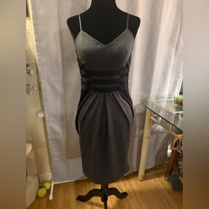 Chic Charcoal Midi Dress with Black Accents